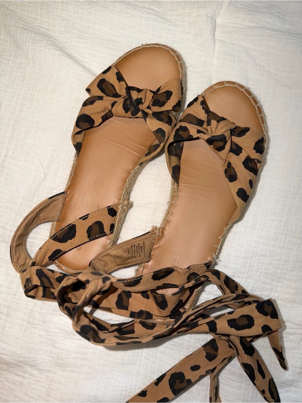 Old Navy Leopard Print Tie-Ankle Espadrille Sandals in Tan and Black